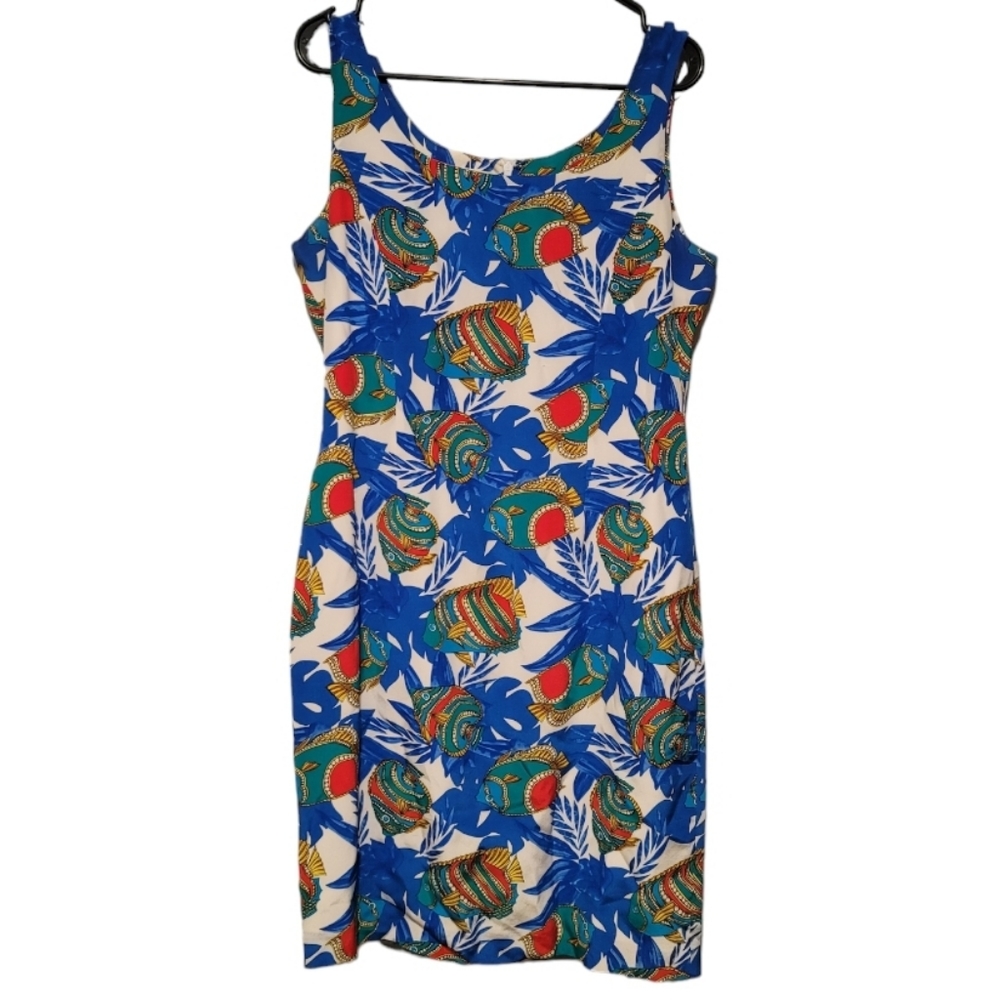 Spenser Jeremy Blue Tropical Print Midi Dress